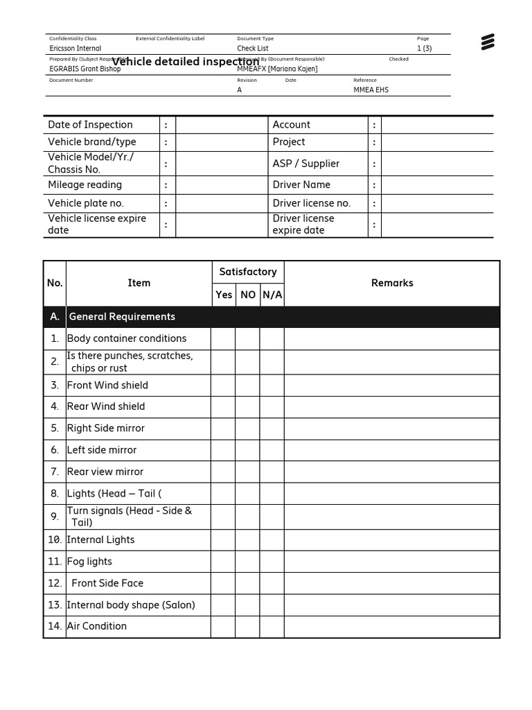 Comprehensive Vehicle Inspection Checklist | PDF | Rear Wheel Drive ...