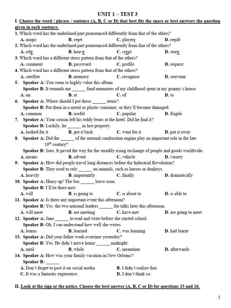 Unit 1 Test 3 | PDF