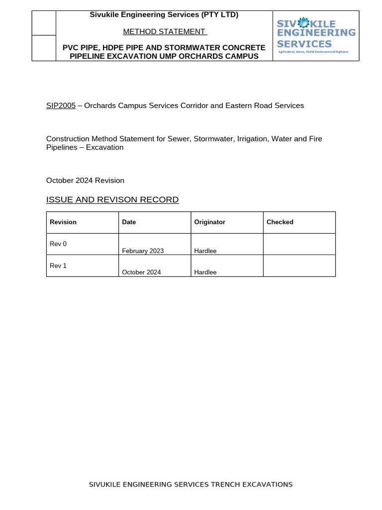 Method Statement - Excavation & Backfilling Rev 1 | PDF | Trench | Pipe ...