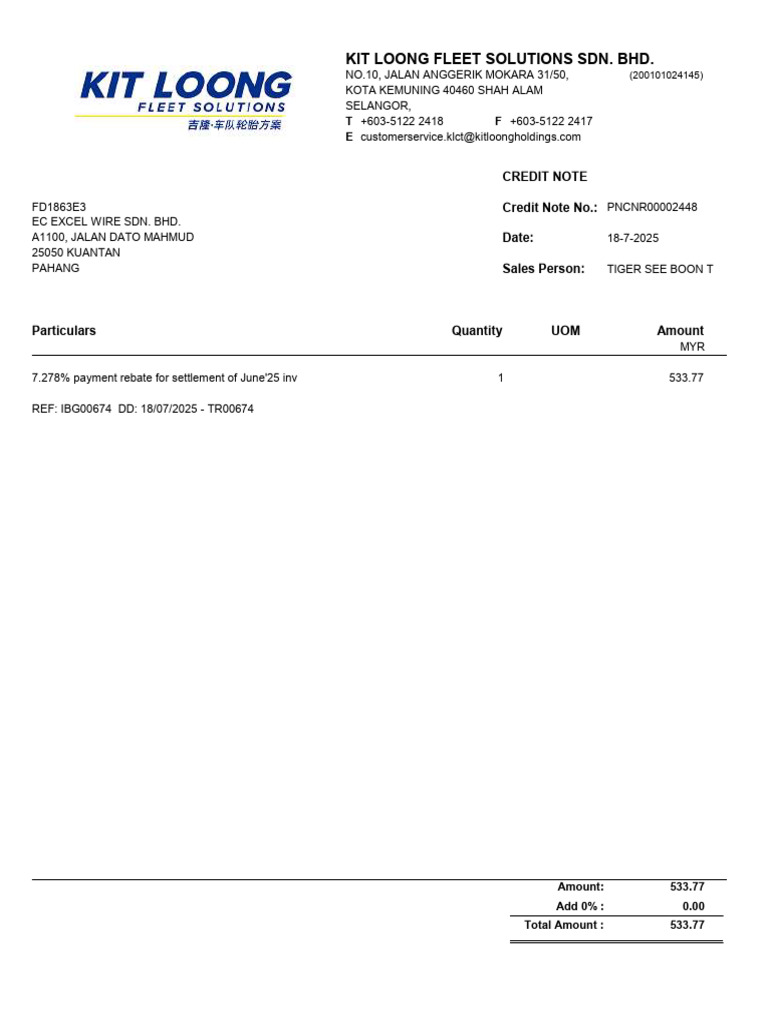Credit Note for June 2025 Settlement | PDF