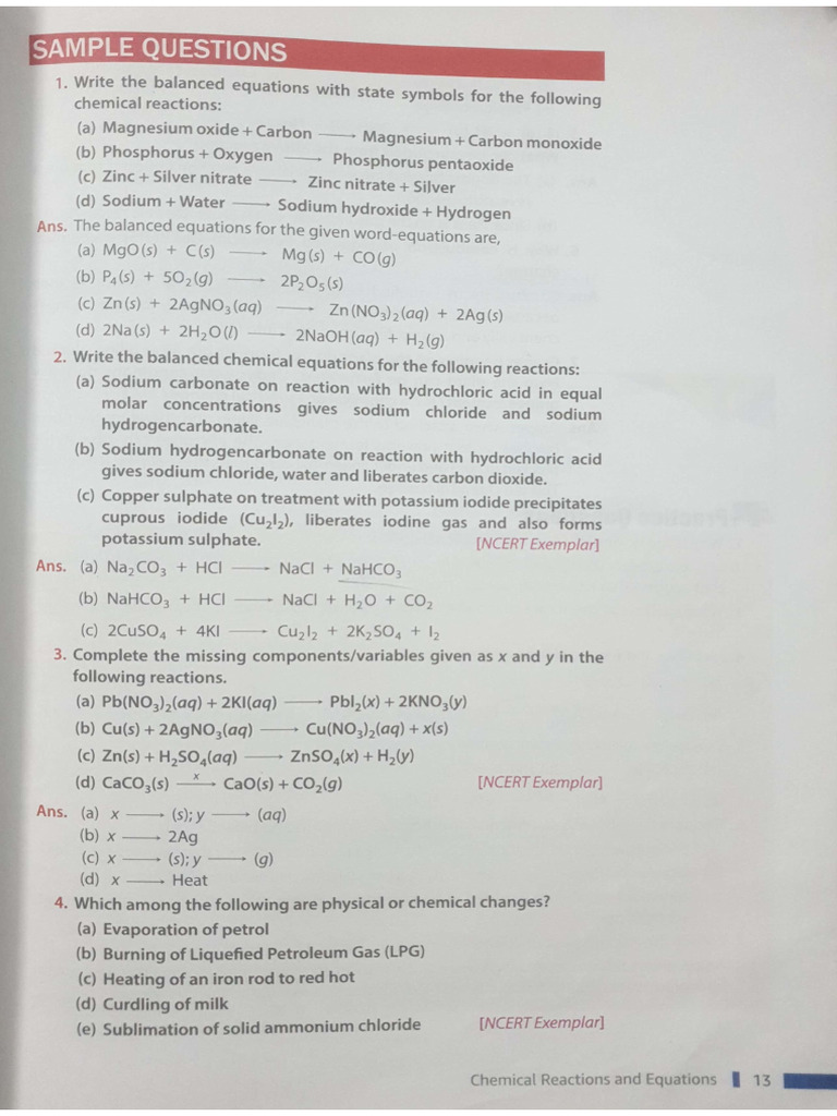 Questions: Sample | PDF | Chemical Reactions | Magnesium
