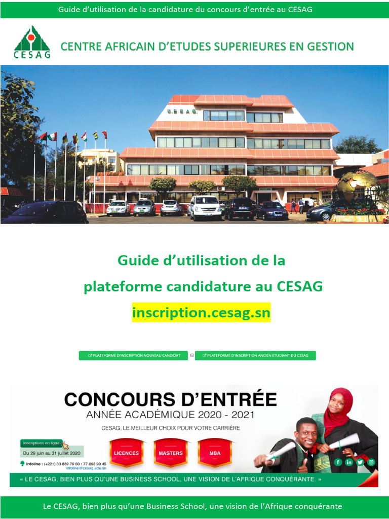 Guide Dutilisation Dinscription Sur La Plateforme CESAG 2020-2021 | PDF ...
