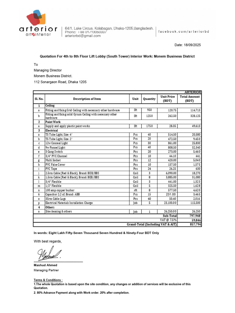 BOQ For South Tower Lift Lobby (Total 5 Floor) - 18.9.25 | PDF ...