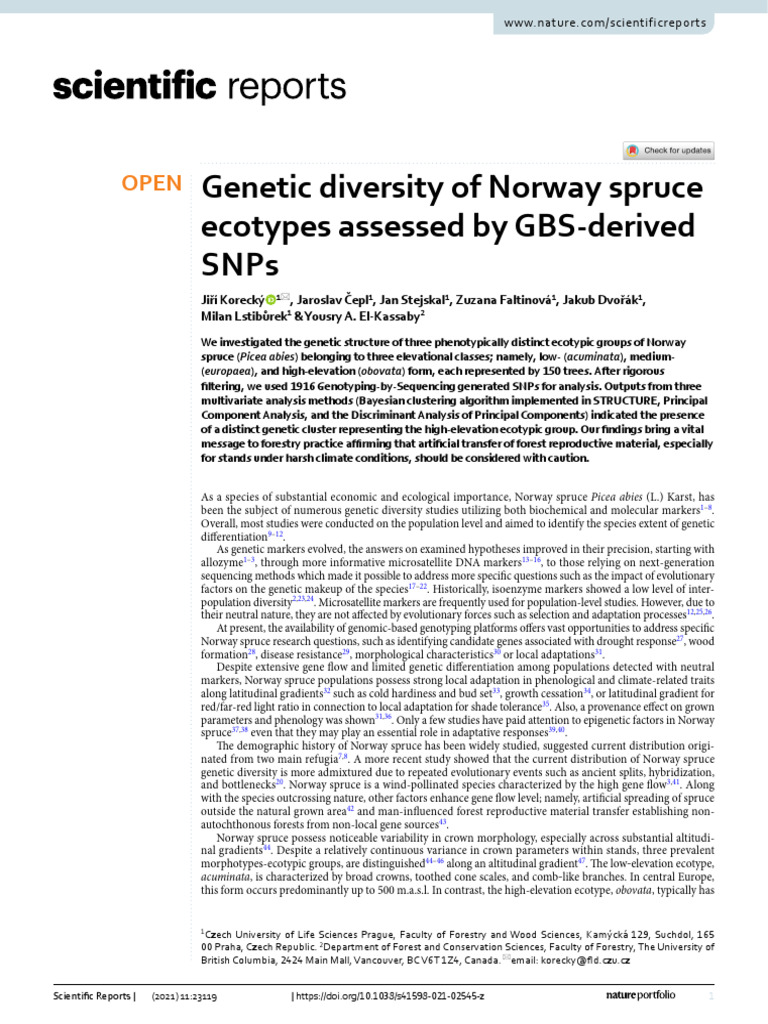Genetic Diversity of Norway Spruce Ecotypes | PDF | Single Nucleotide ...