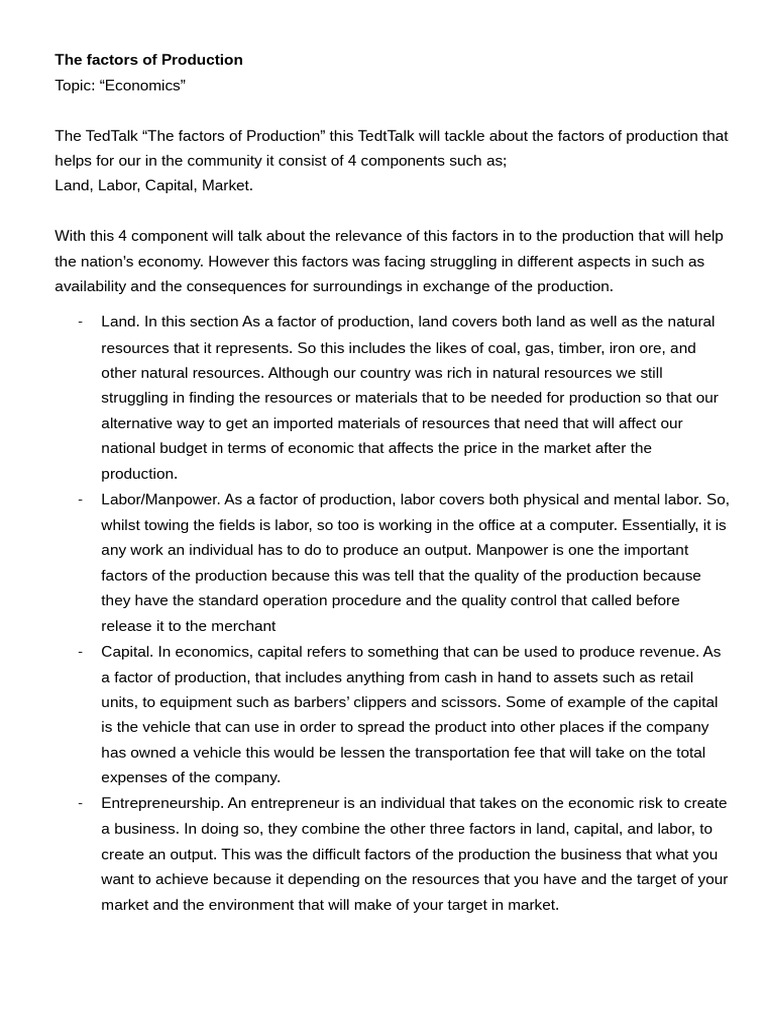 The Factors of Production Drafts | PDF | Factors Of Production ...