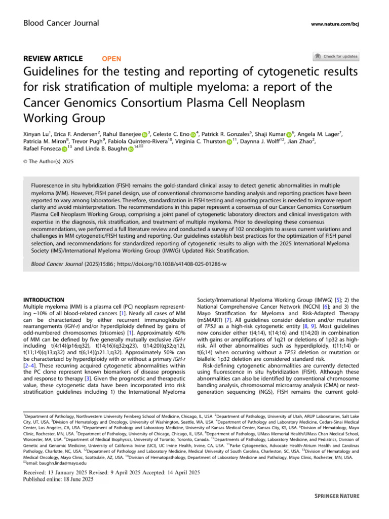 Cytogenetic Guidelines for Multiple Myeloma | PDF | Fluorescence In ...