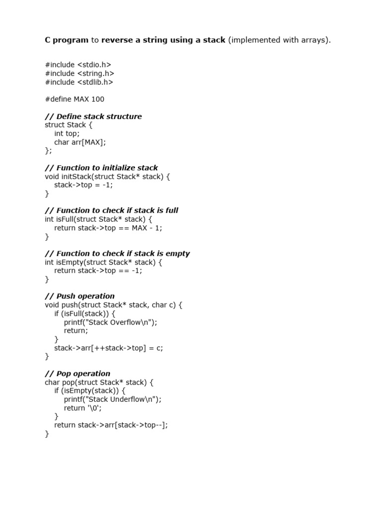 Reverse String Using Stack in C | PDF | Pointer (Computer Programming ...
