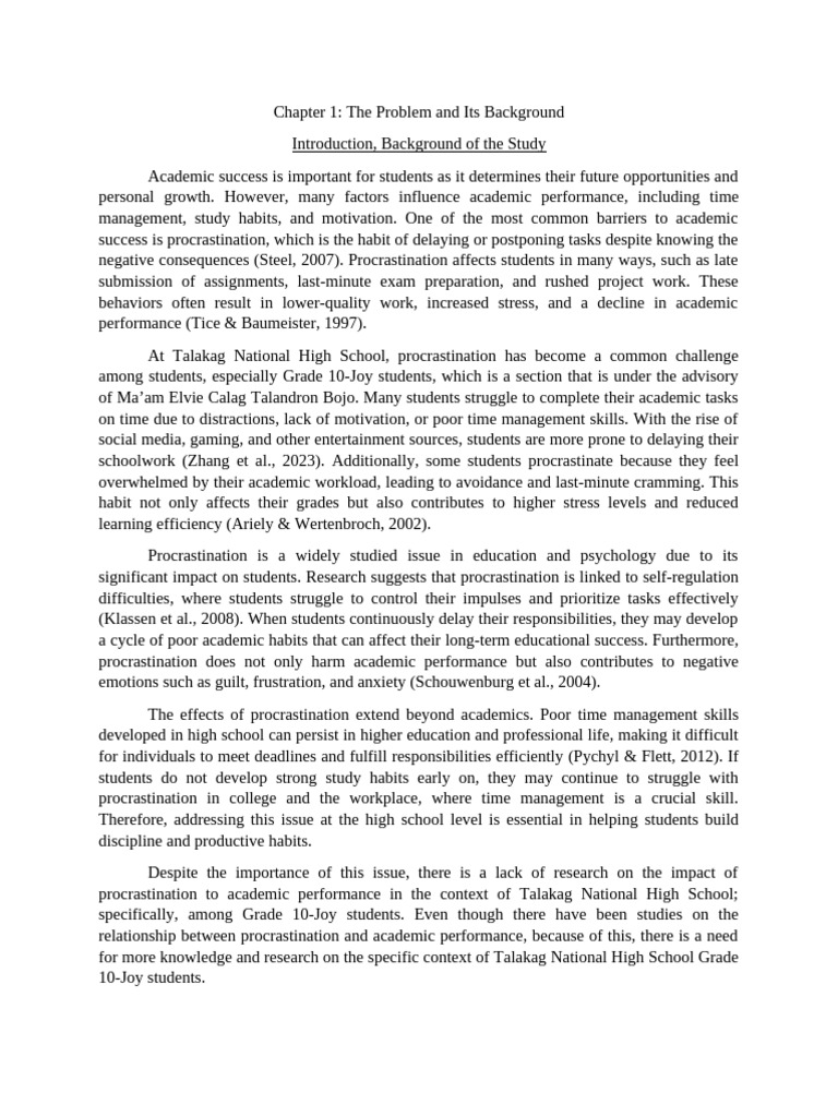 The Impact of Procastination To Academic Performance Among Talakag ...