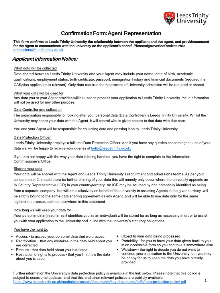 Agent Representation Confirmation Form | PDF