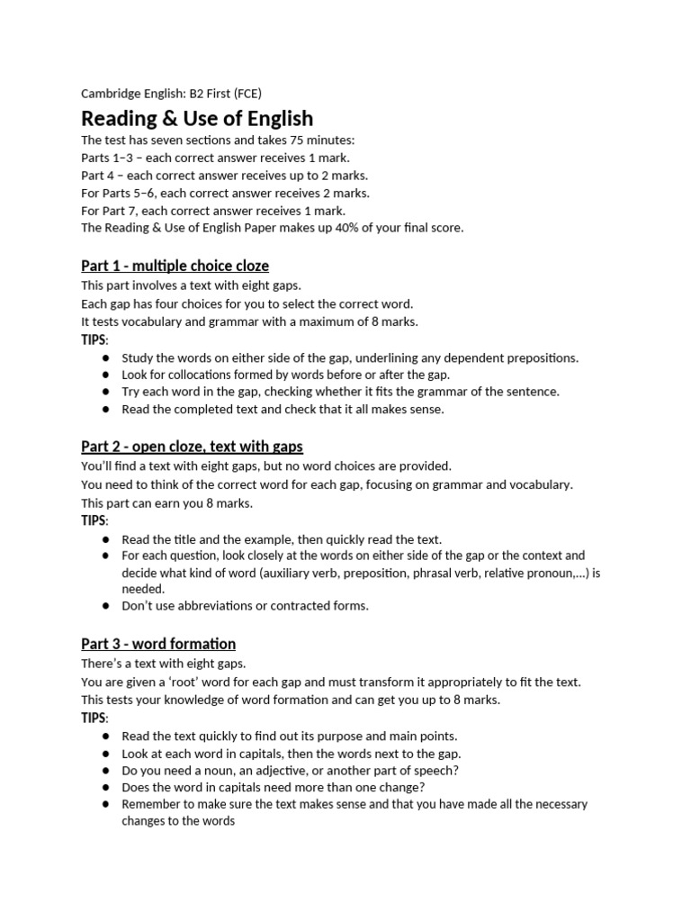 B2 First Reading & Listening Overview | PDF | Question | Multiple Choice