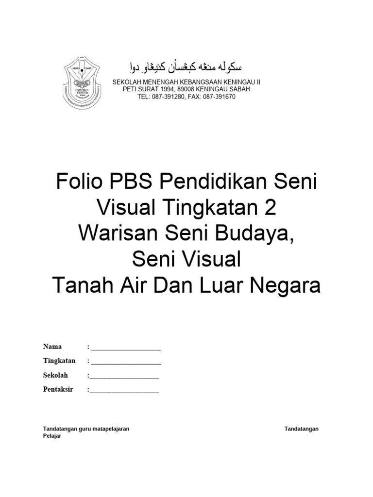 Folio Pendidikan Seni Visual Tingkatan 2 | PDF