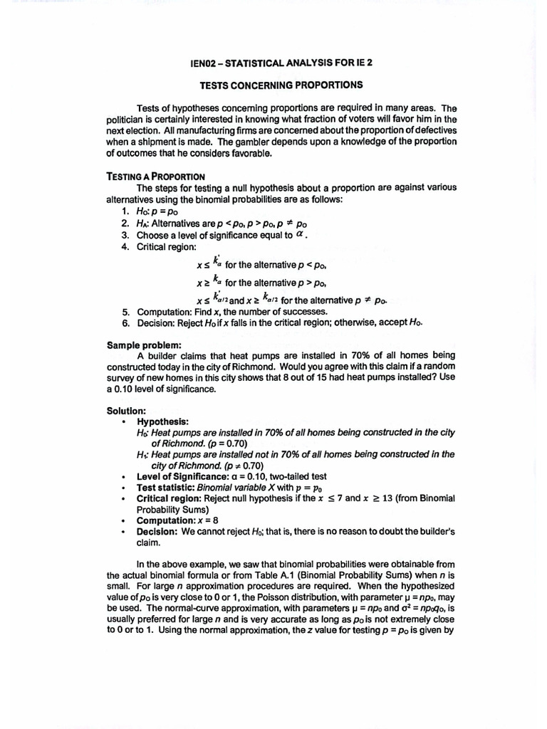 Test Concerning Proportions | PDF