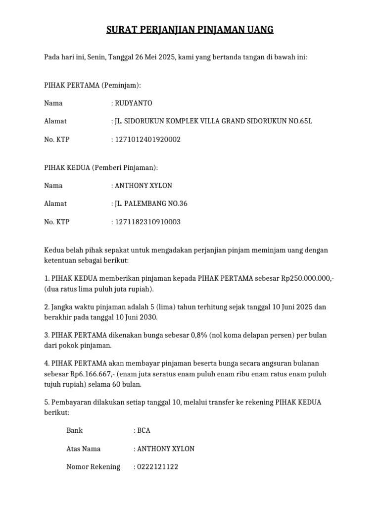 Perjanjian Pinjaman Uang Rudyanto | PDF