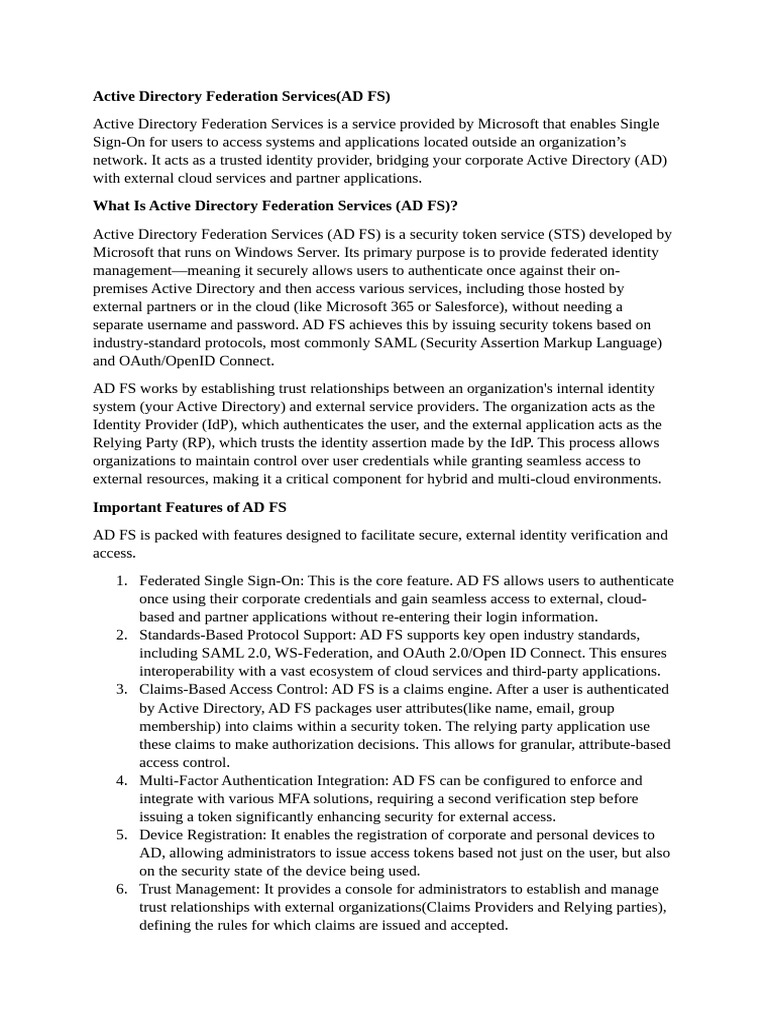 Understanding Active Directory Federation Services | PDF | Active ...