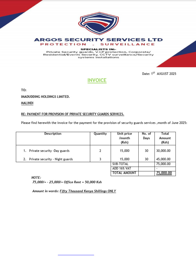 Invoice - Imadi Shopping Complex - August 2025. | PDF | Payments | Invoice
