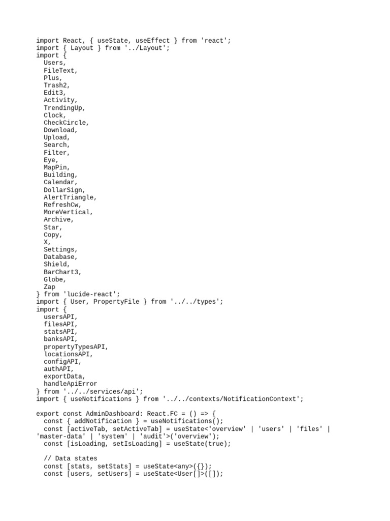 Admin Dashboard Functionality in React | PDF | System Software ...