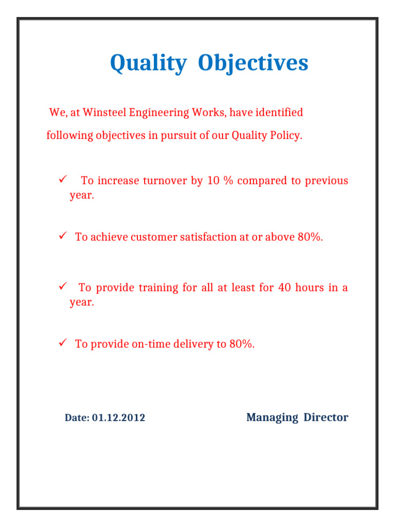 Quality Objectives | PDF