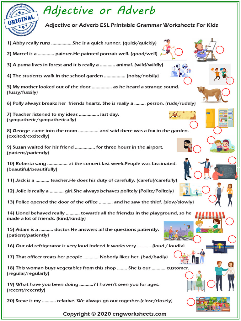 Adjective vs Adverb ESL Worksheet | PDF | Adverb | Linguistic Typology