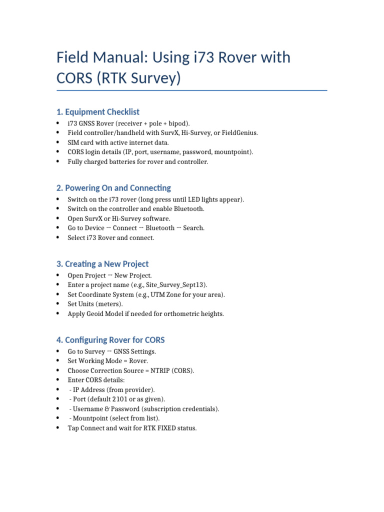 i73 Rover CORS RTK Survey Guide | PDF | Computer Engineering | Computing
