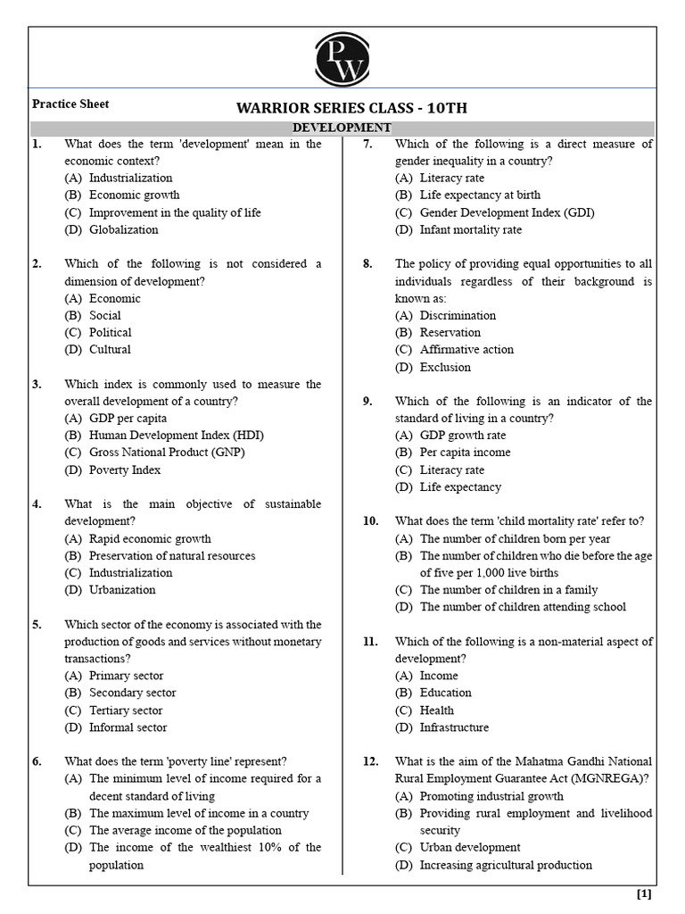 Development Concepts and Indicators Quiz | PDF | Poverty | Poverty ...