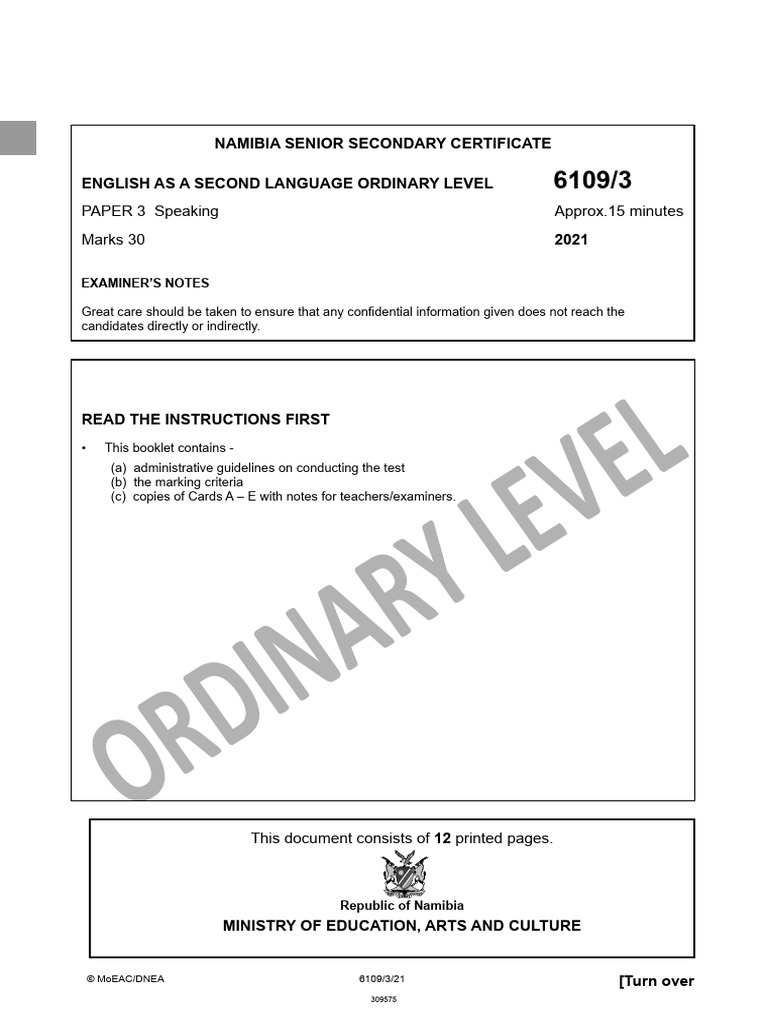 Ordinary New - English As A Second Language Examiners Notes 6109-3EX ...