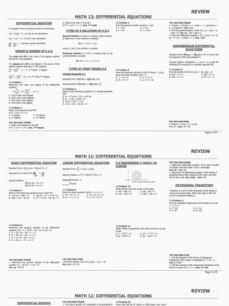 Differential Equations (Handout) | PDF