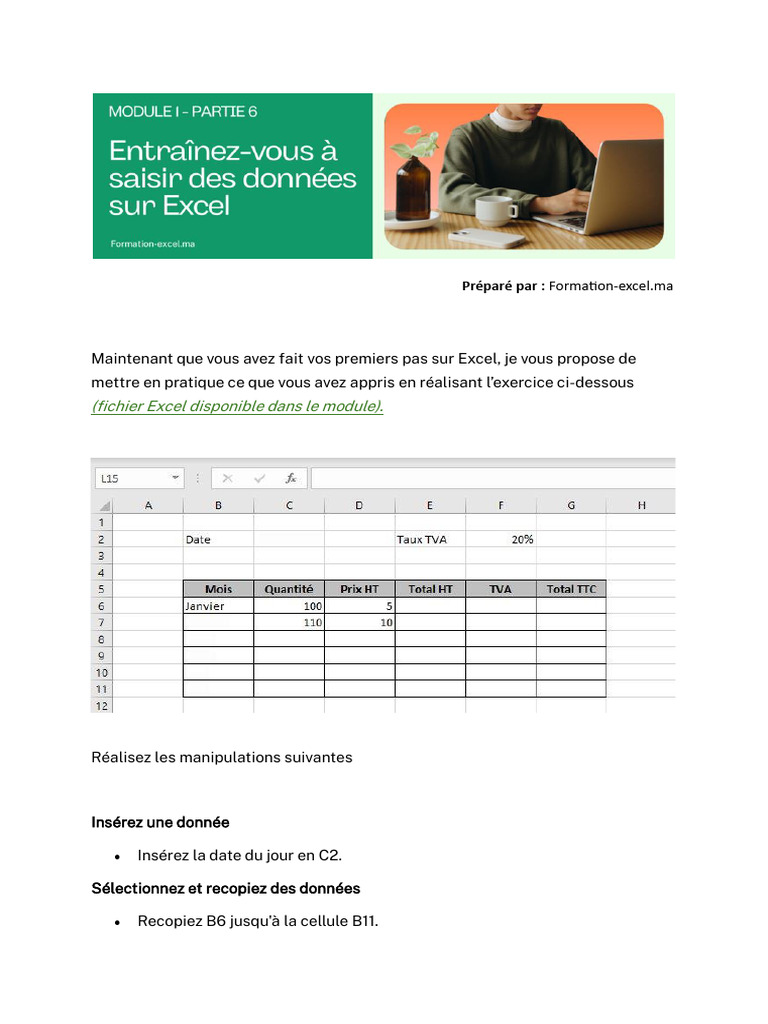 Exercices pratiques sur Excel pour débutants | PDF