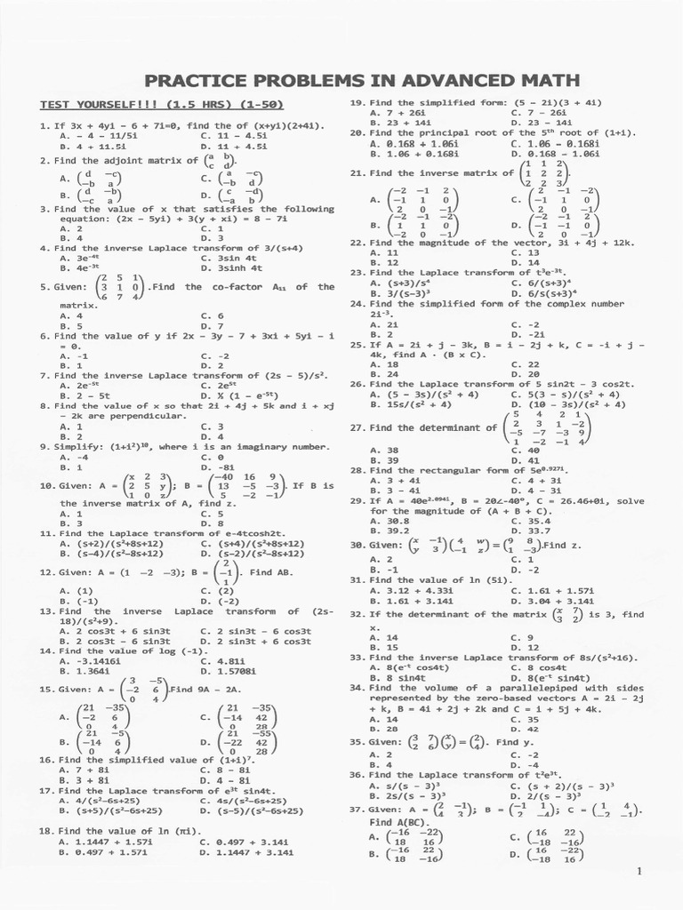 Advance Math (Practice Problems) | PDF
