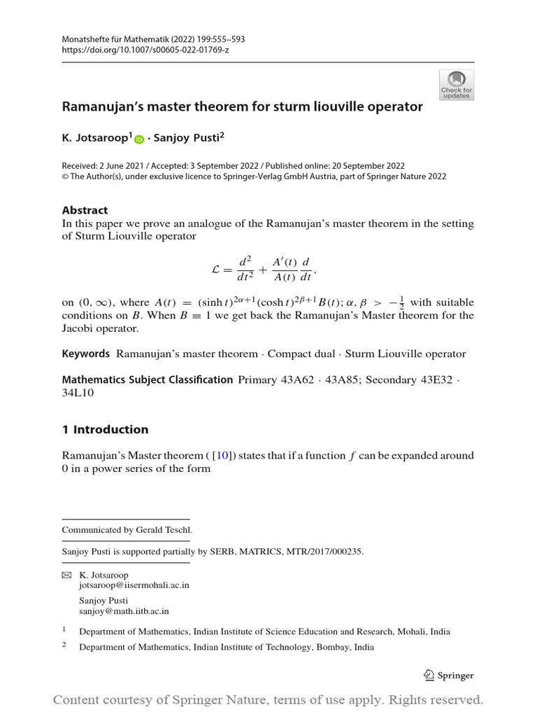 Ramanujans Master Theorem For Sturm Liouville Ope | PDF | Mathematics ...
