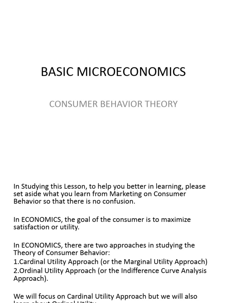 Consumer Behavior in Microeconomics | PDF | Utility | Economic Theories