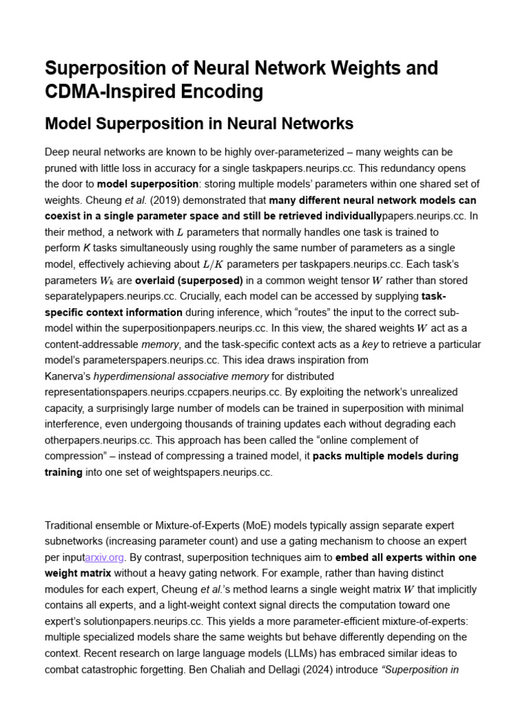Superposition of Neural Network Weights and CDMA-Inspired Encoding ...