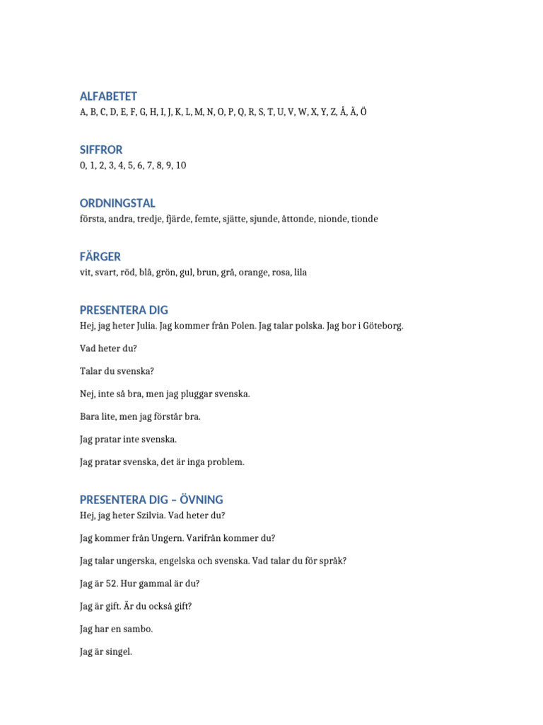 Svenska Basics | PDF