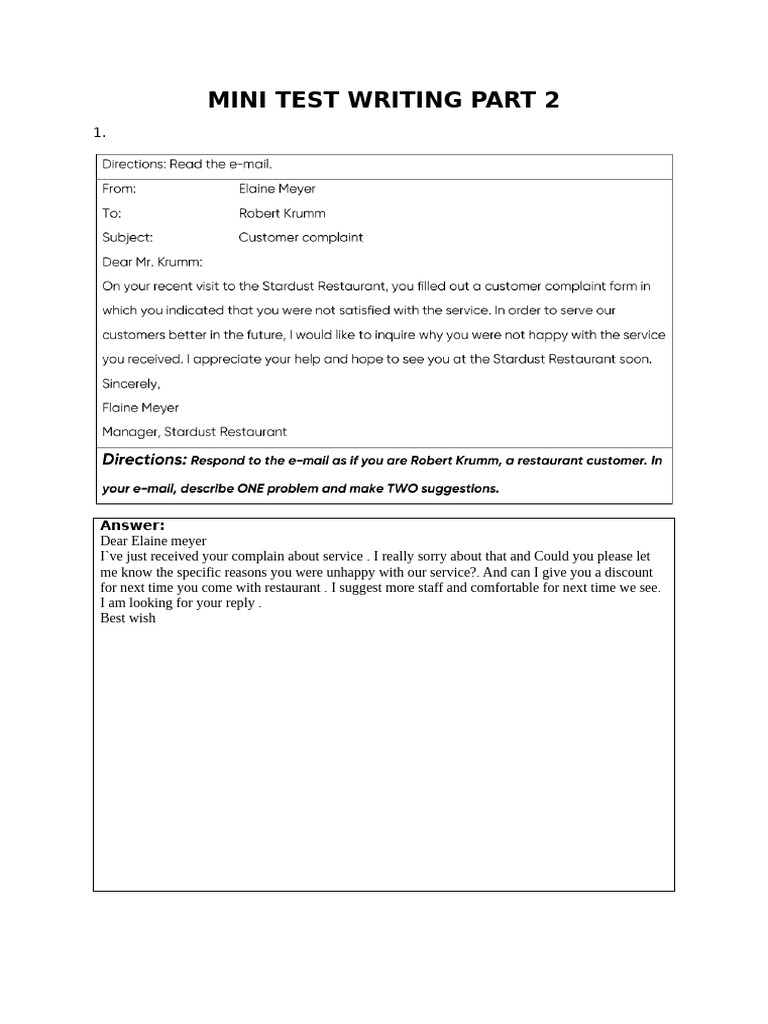 1e Mini Test Writing Part 2 | PDF