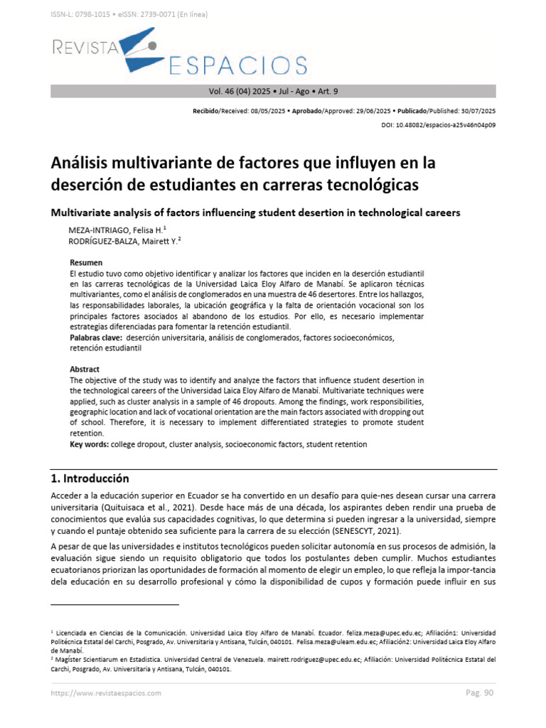 Análisis Multivariante de Factores Que Influyen en La - Revista ...