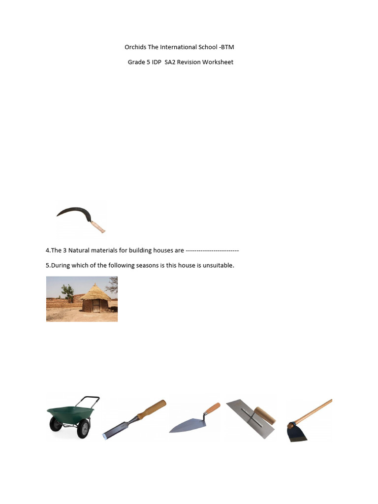 Grade 5 IDP SA2 Revision Worksheet | PDF | Materials