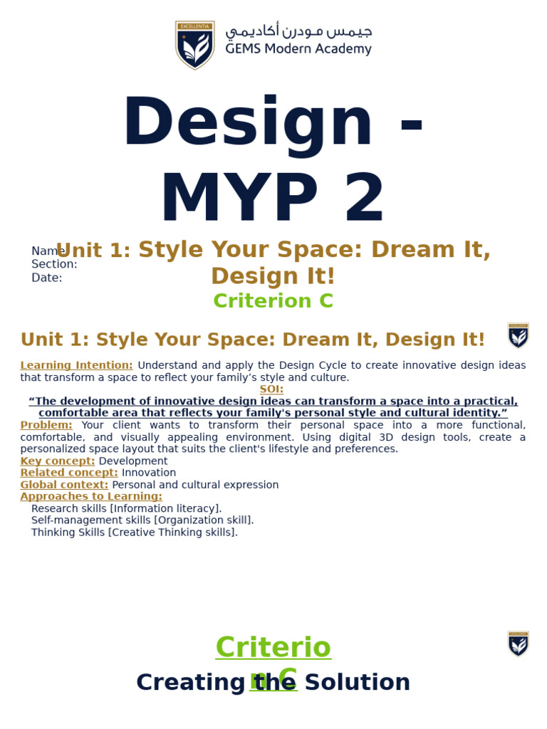 Criterion C - Template - MYP2 | PDF | Design | Space