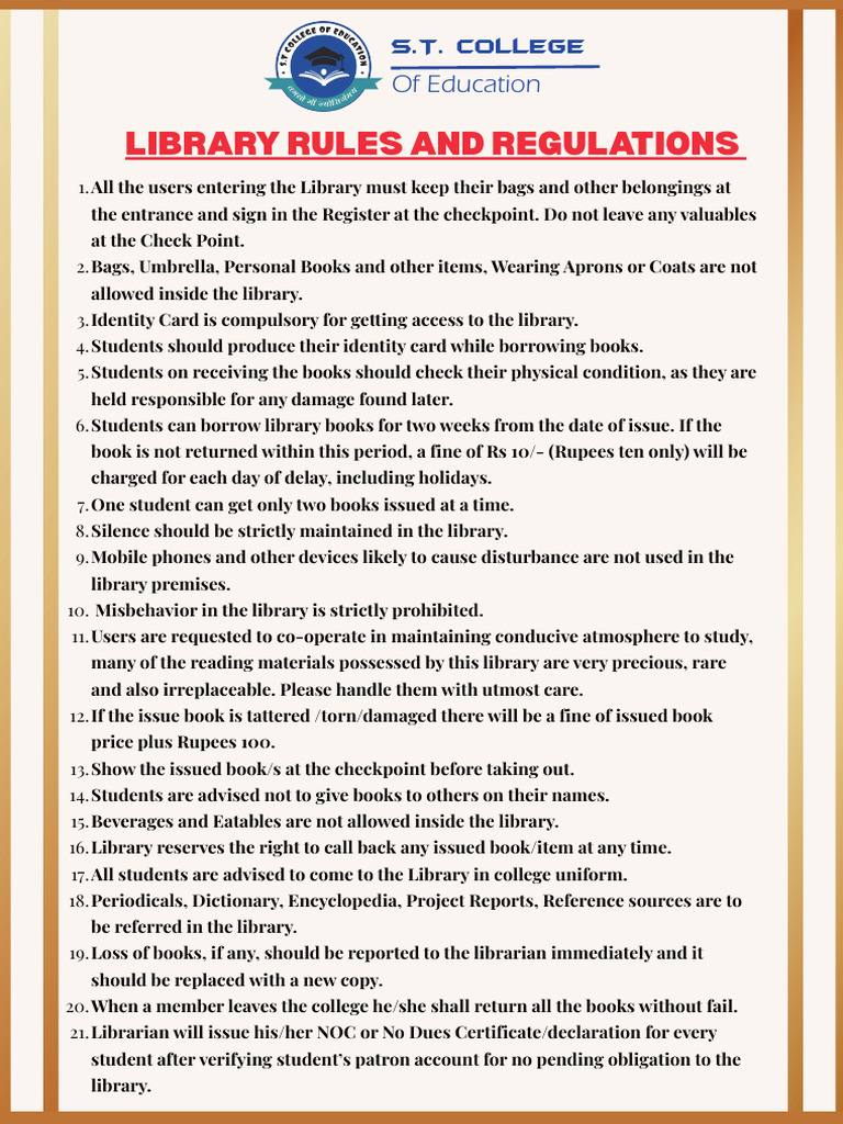 Library Rules and Regulations Guide | PDF
