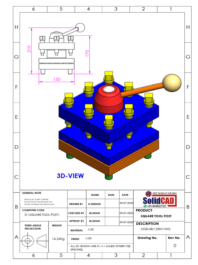 Square Tool Post Assembly Drawing | PDF | Steel | Alloy