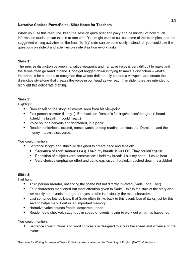 1.5 Narrative Choices Slide Notes | PDF | Narration | Sentence ...