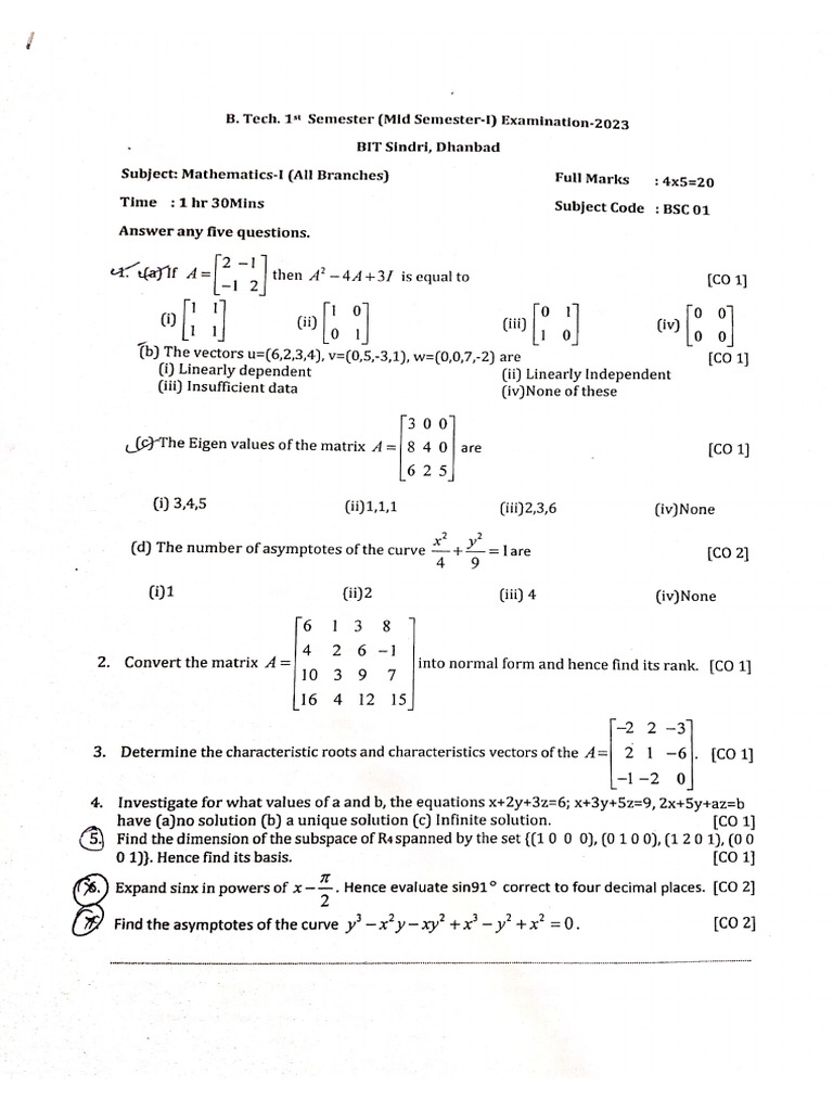 1ST Semester - All Mid & End Questions | PDF
