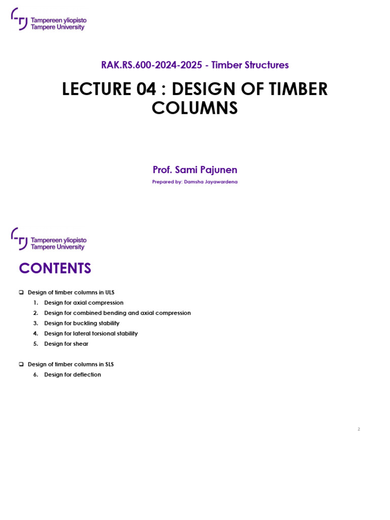 Timber Column Design Principles and Examples | PDF | Buckling | Bending