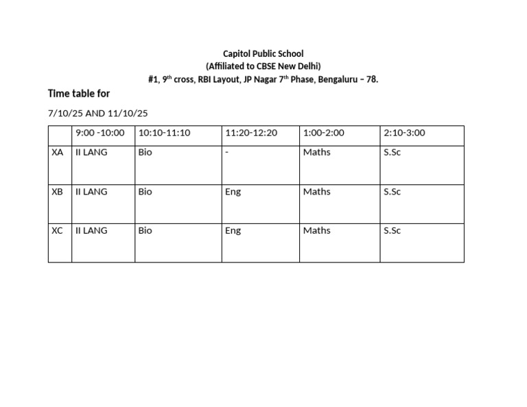 Time Table For Online Class | PDF