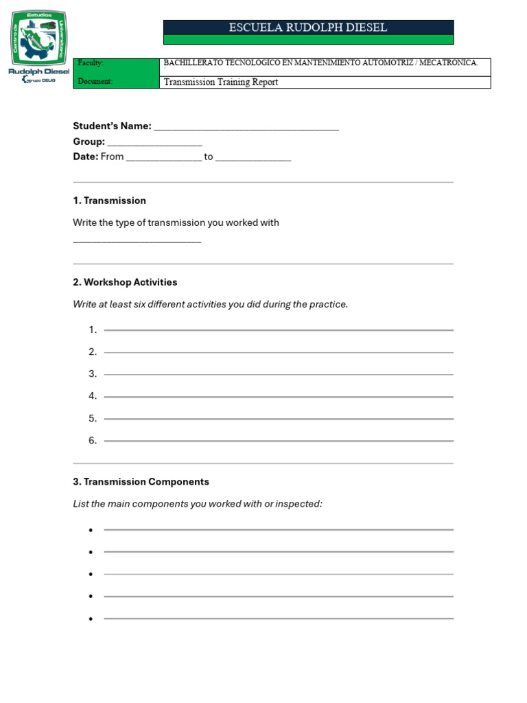 Transmission Training Report Template | PDF