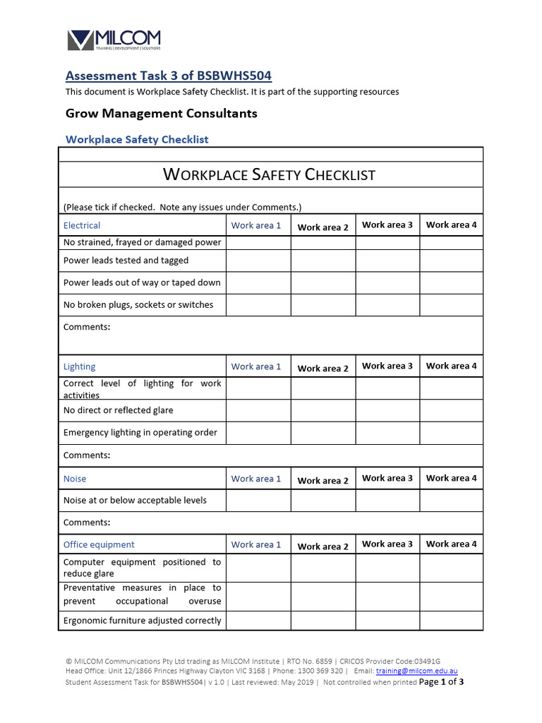 BSBWHS504-Workplace Safety Checklist-SAP.v1.1 | PDF | Occupational ...