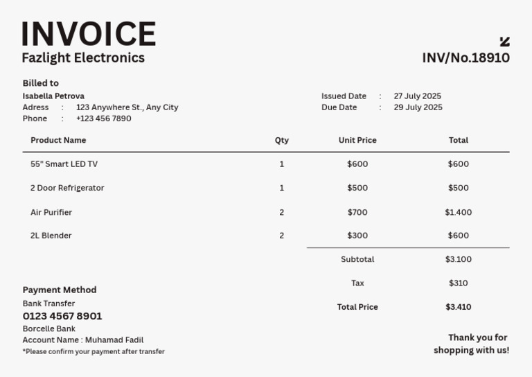 Invoice for Electronics Purchase | PDF