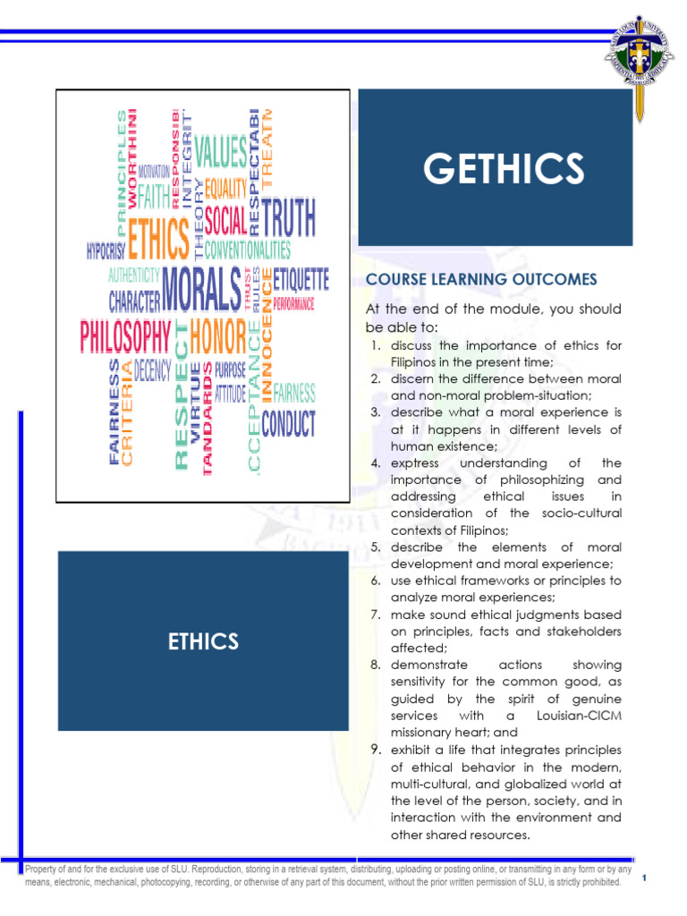 Ethics Course Learning Outcomes Guide | PDF | Justice | Crime & Violence