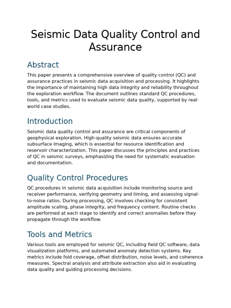 Seismic Data Quality Control Overview | PDF