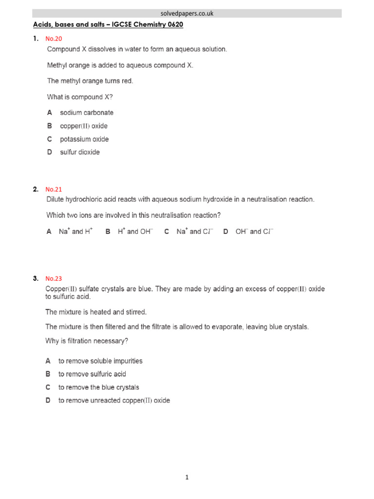 IG4C2TJ Acids Bases and Salts IGCSE Chem 0620 | PDF