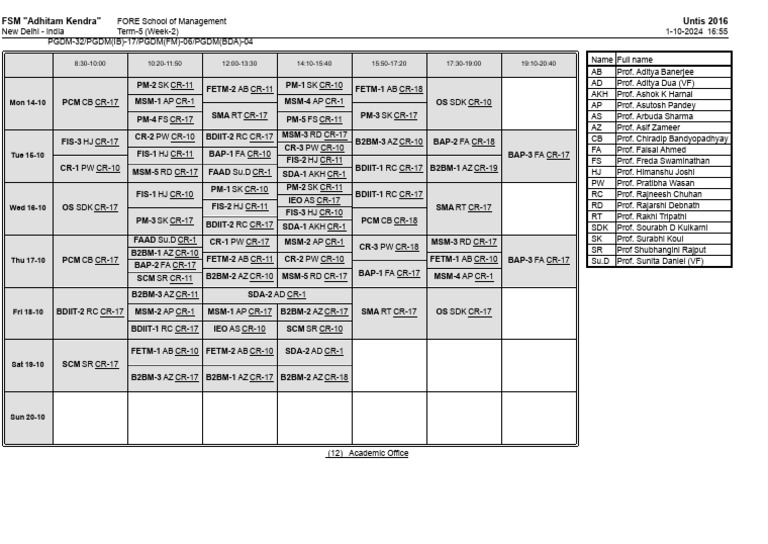FSM PGDM Term-5 Weekly Schedule | PDF