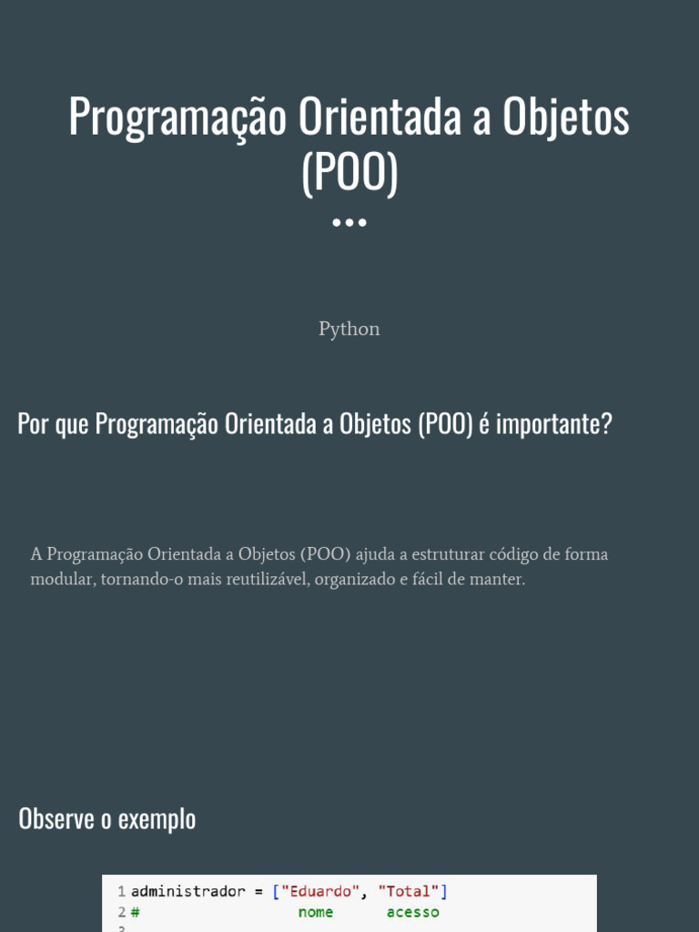 POO em Python: Estrutura e Exemplos | PDF | Programação orientada a ...